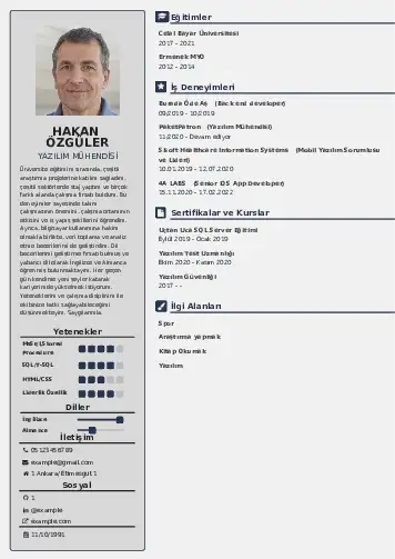 Yazılım Mühendisi Cv Örnekleri cv indir